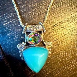 SAJEN 925 silver trillion chalcedony and oval mystic topaz necklace.